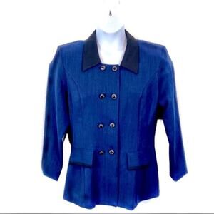 Clara Blazer Women's XL Vintage Blue Black Double Breasted Made in USA Heathers